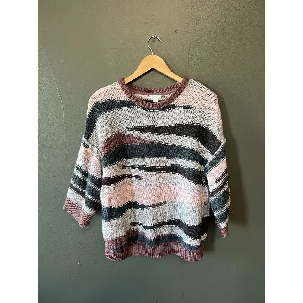 J. Jill Womens Multicolor 3/4 Sleeve Pullover Knit Sweatshirt Size Large Petite